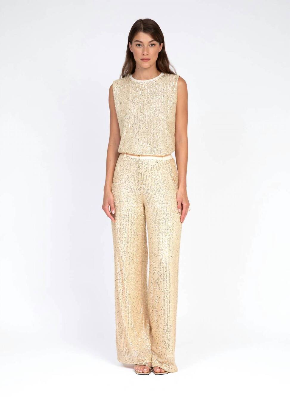 NEW AN'GE antona sequin pants in ecru